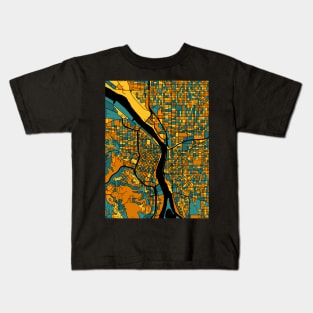 Portland Map Pattern in Orange & Teal Kids T-Shirt